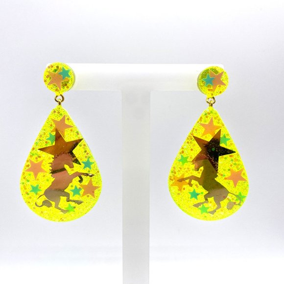 Unicorn Magic Drop Statement earrings Neon Yellow - Picture 1 of 3